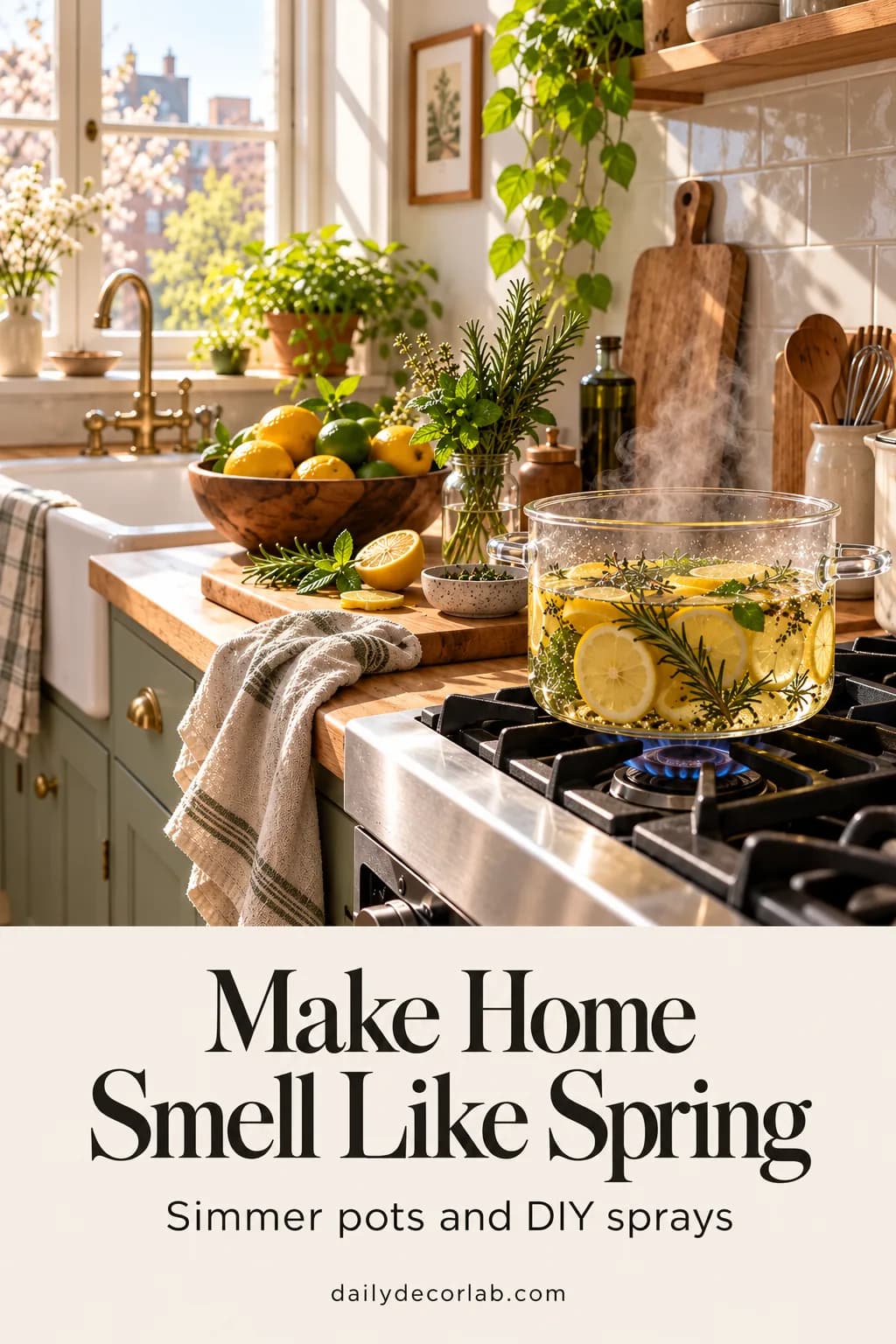 Pinterest pin for making your house smell like spring with simmer pots