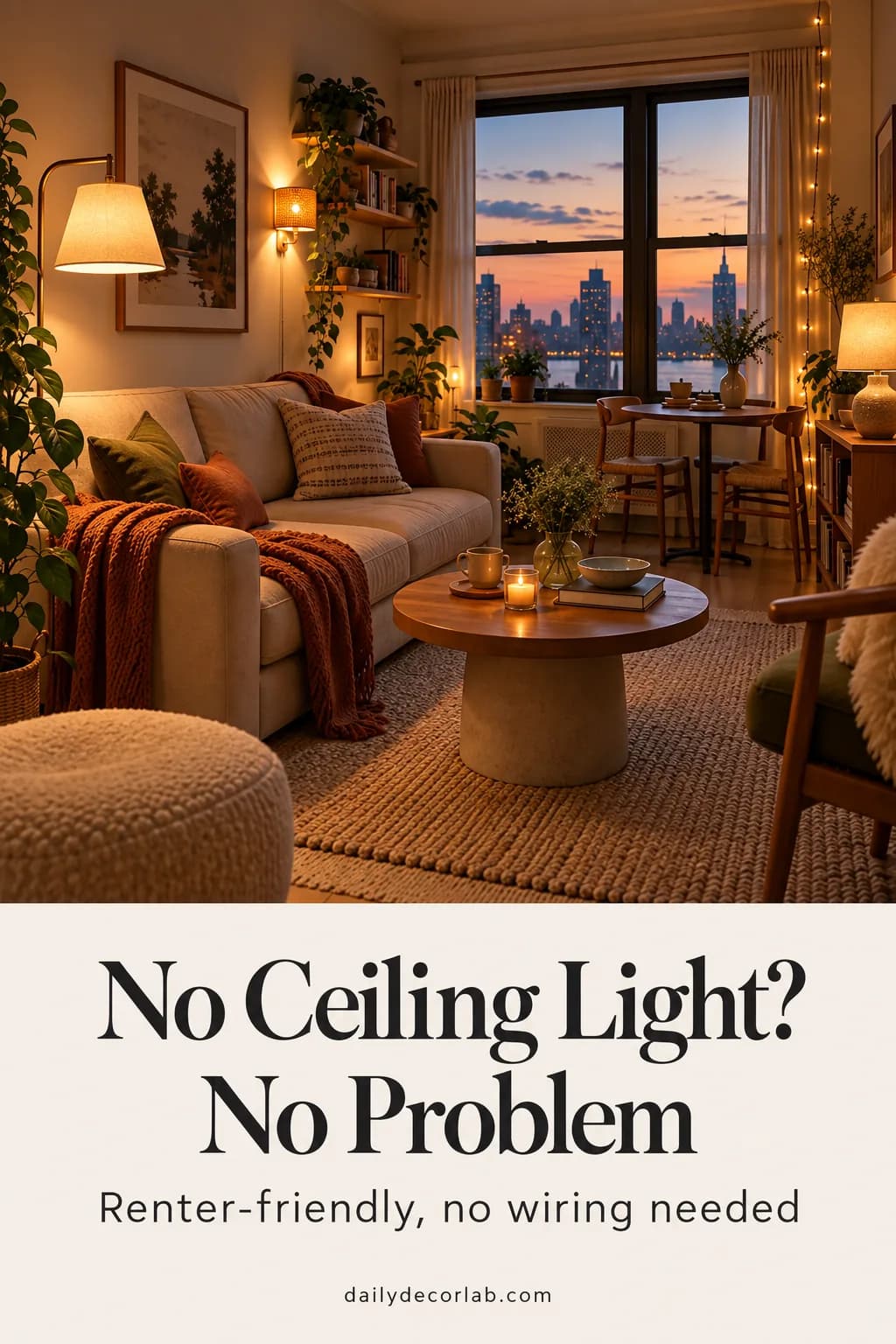 Pin: renter-friendly lighting ideas for apartments without ceiling lights