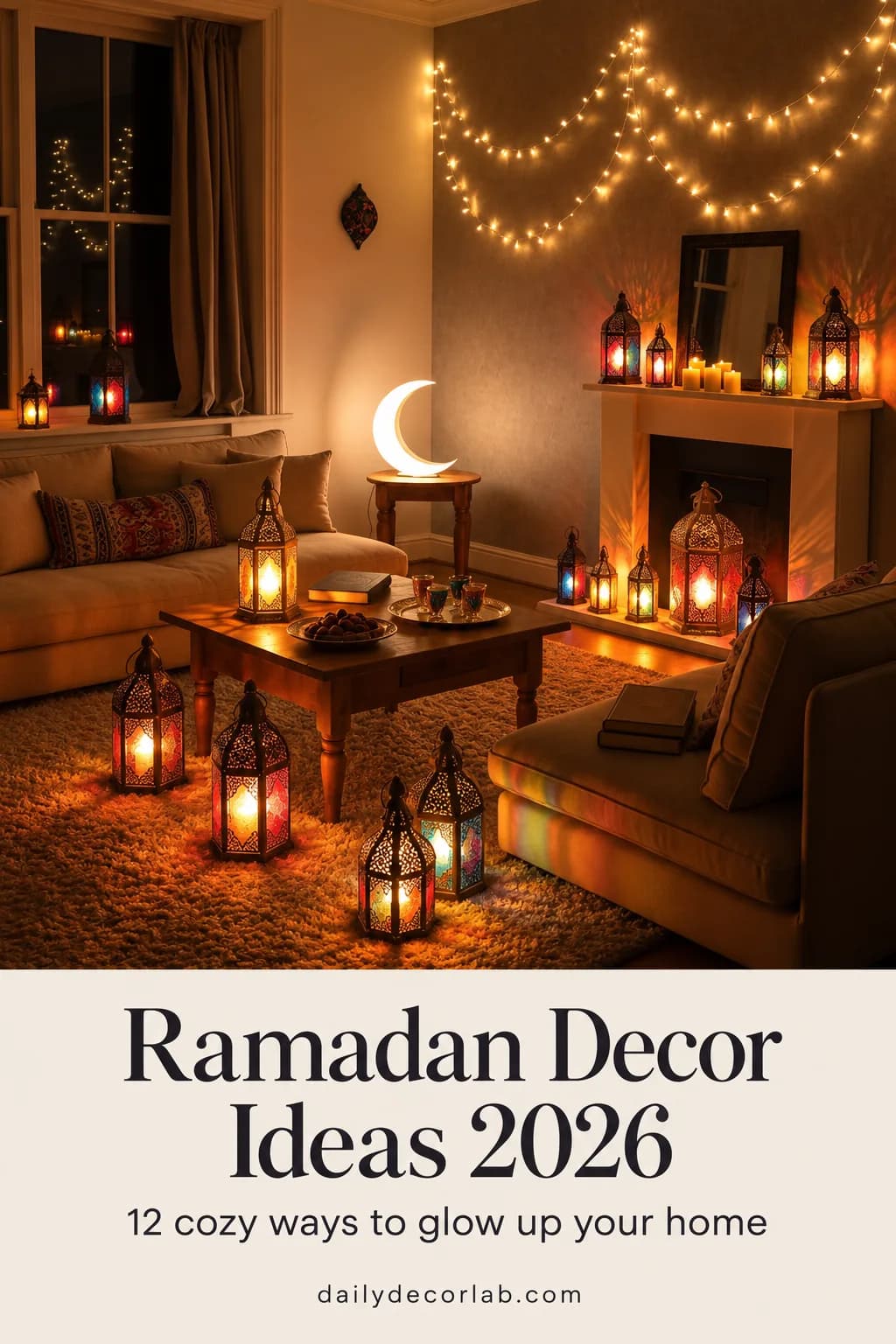 Pinterest pin with Ramadan decoration ideas for 2026