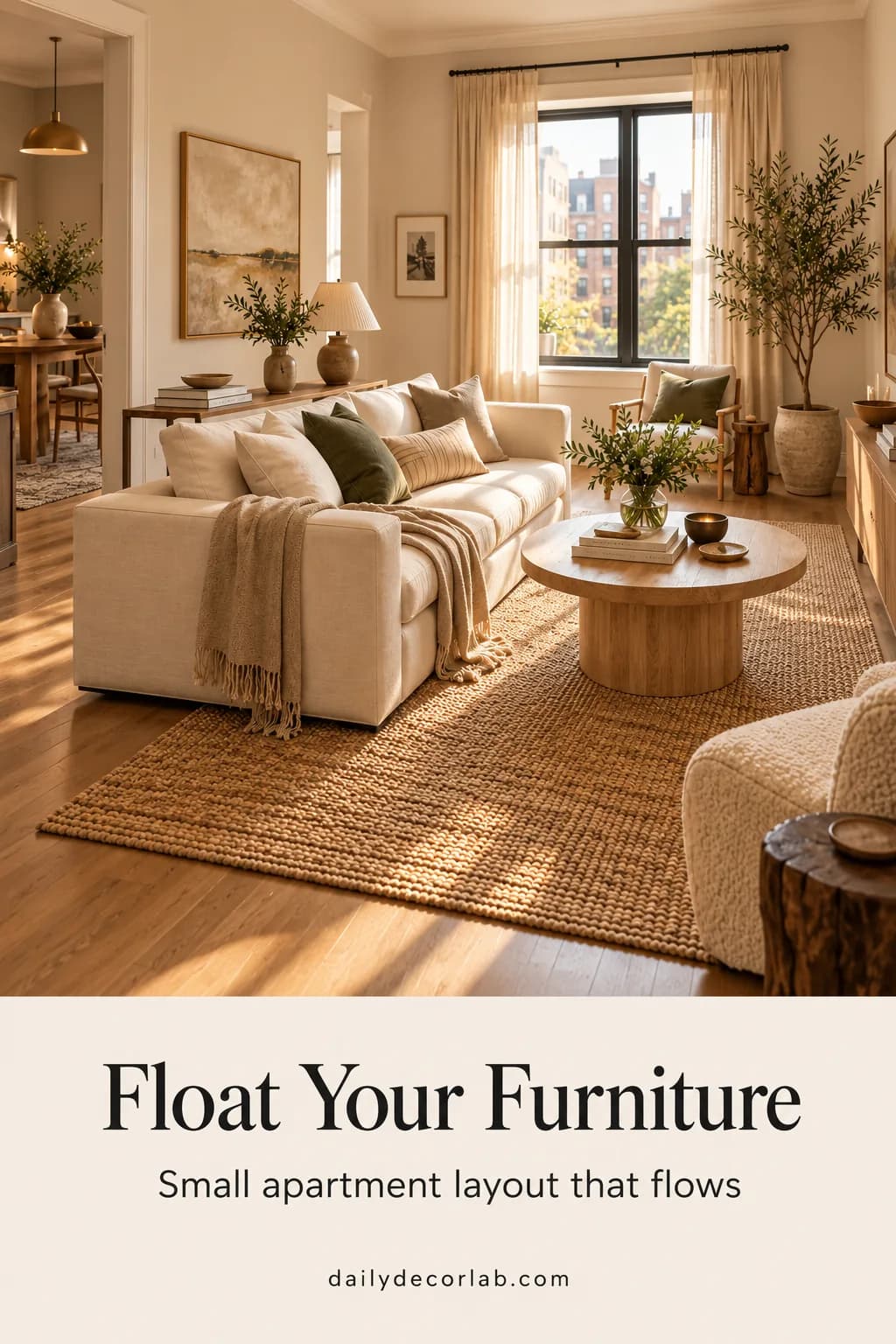 Pin: floating furniture layout for small apartments