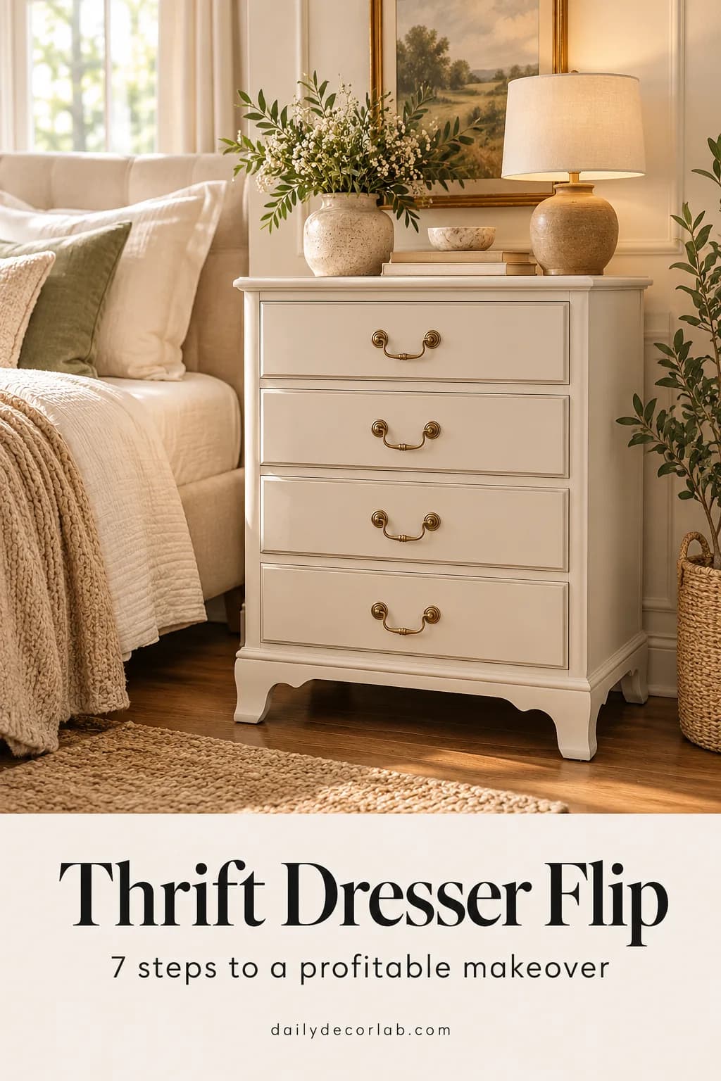 Pinterest pin for the thrift dresser flip tutorial