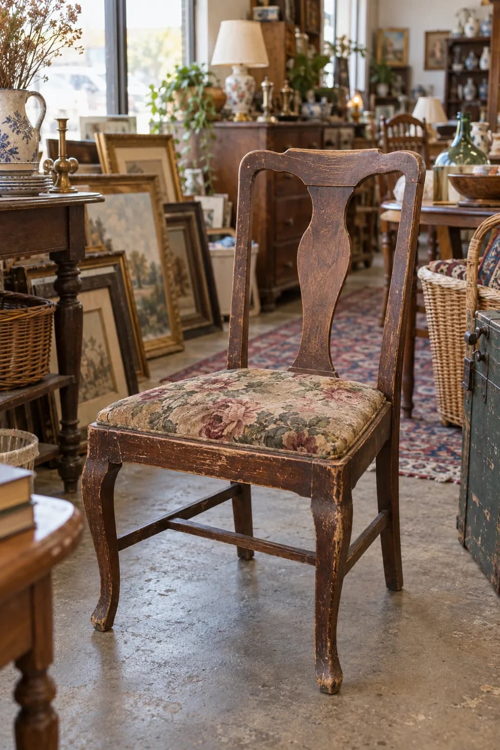 Dining chair reupholstered in tweed before