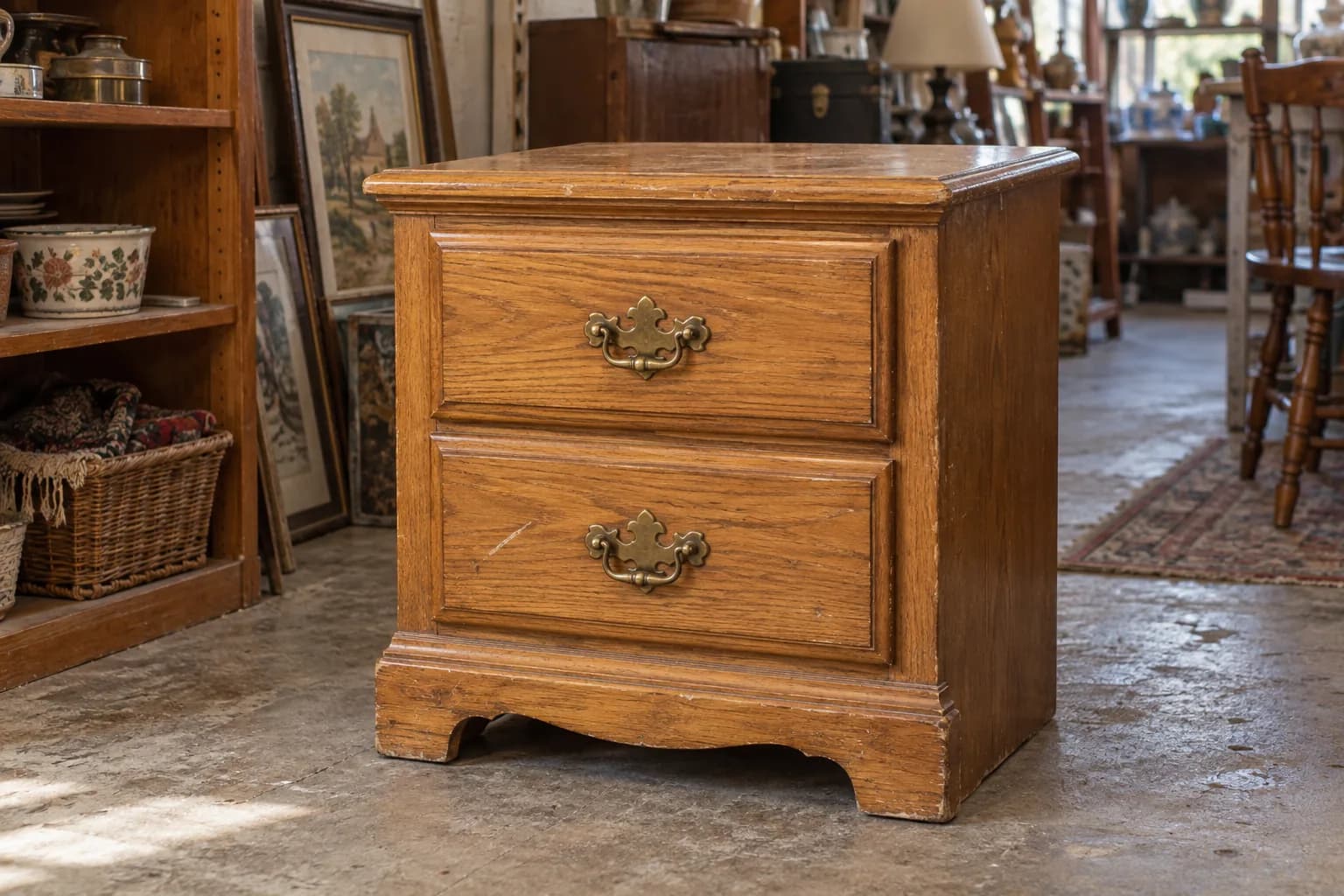 Oak nightstand painted sage green before