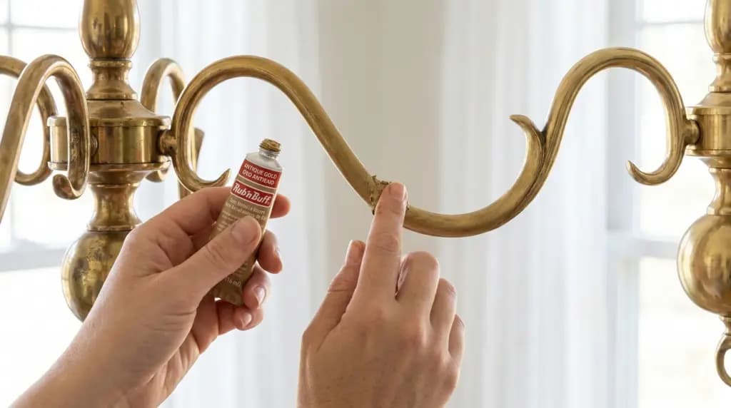 Applying Rub n Buff to a chandelier